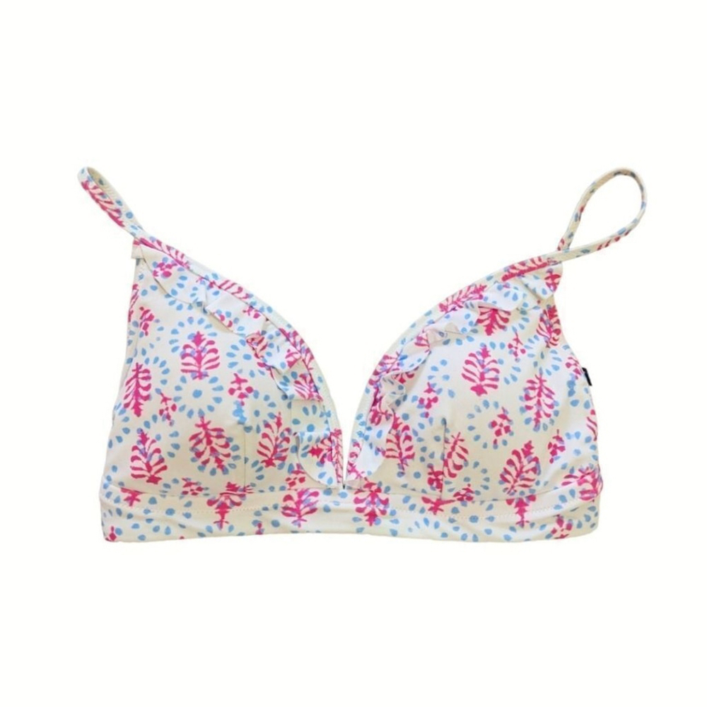 J. CREW Floral French Bikini Ruffle Top in Soft Cornflower Wild Bee sz S NWT - Picture 8 of 14